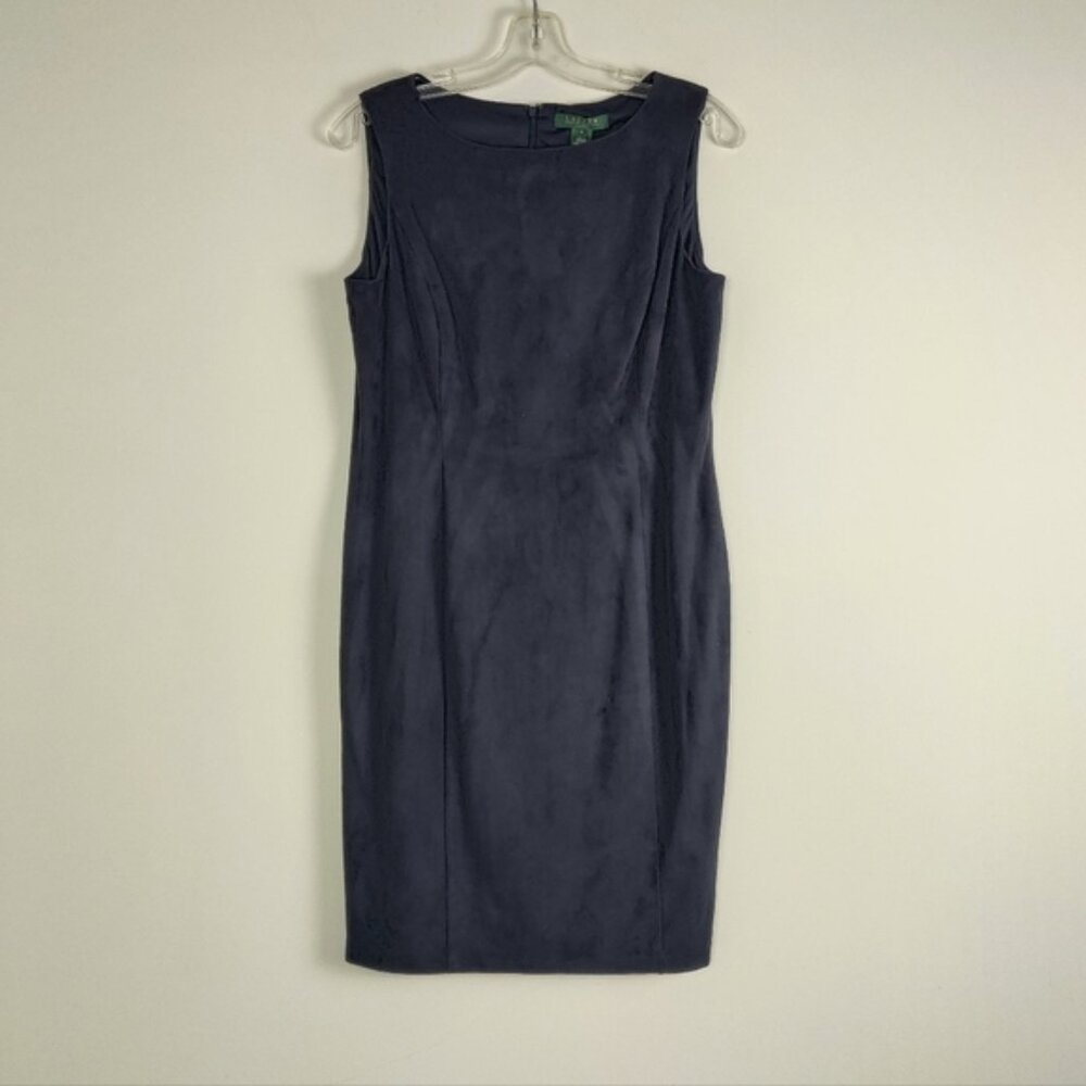 Sophisticated Navy Lauren by Ralph Lauren Sleeveless Dress Size 10 Suede Evening